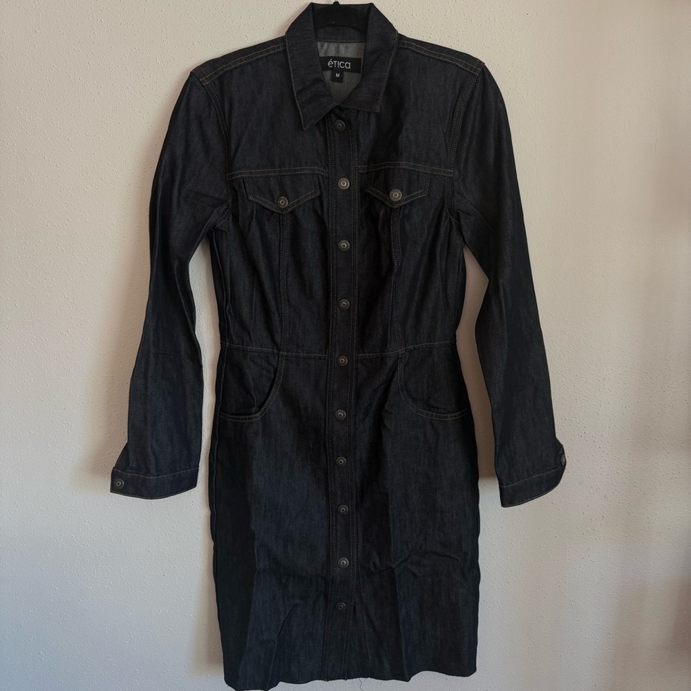 Etica Dark Denim Shirt Dress Size Medium